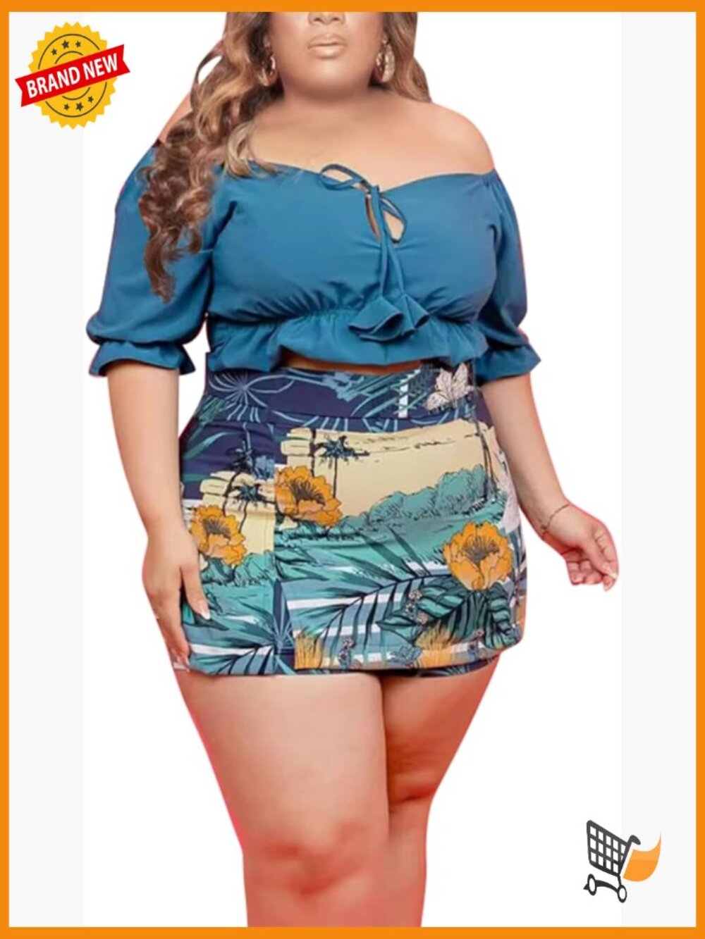 Plus Size Skirt Two Piece Outfit Short Sleeve Crop Top Bodycon Set